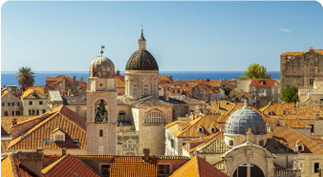 Dubrovnik city view with old buildings and blue sky
